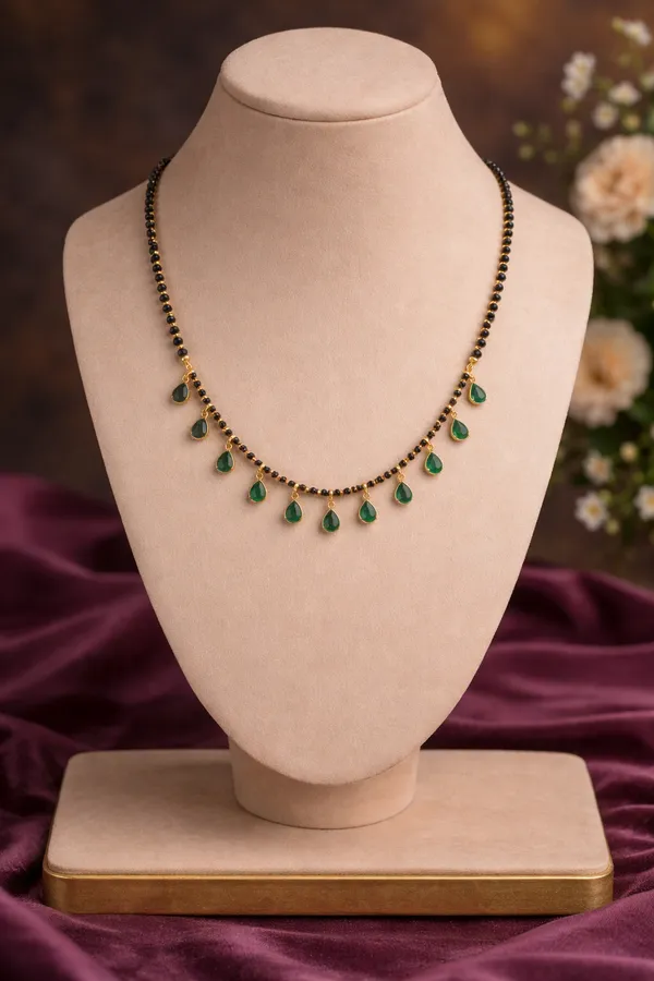 Viva_Jewels_Modern_Emerald_Green_Mangalsutra_–_Contemporary_Gold-Plated_Black_Bead_Chain_with_Teardrop_Crystal_Charms_for_the_Modern_Woman