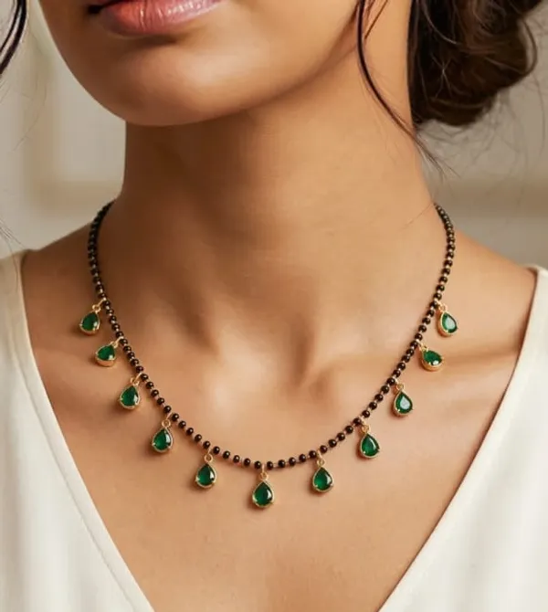 Viva_Jewels_Modern_Emerald_Green_Mangalsutra_–_Contemporary_Gold-Plated_Black_Bead_Chain_with_Teardrop_Crystal_Charms_for_the_Modern_Woman