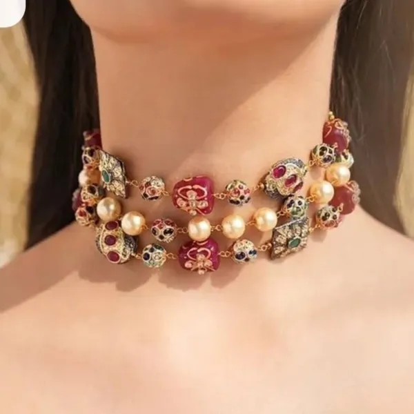 Viva_Jewels_Royal_Meenakari_Triple-Strand_Choker_Set_–_Premium_Gold-Plated_Necklace_with_Deep_Maroon_Beads,_Floral_Kundan_Motifs,_and_Matching_Drop_Earrings
