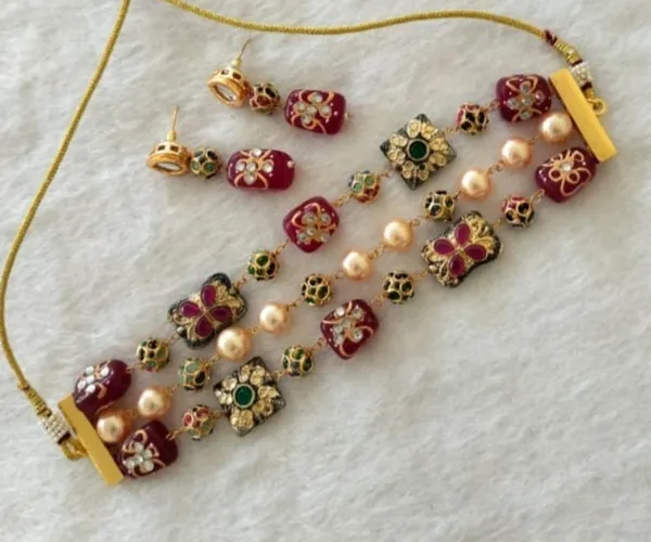 Viva_Jewels_Royal_Meenakari_Triple-Strand_Choker_Set_–_Premium_Gold-Plated_Necklace_with_Deep_Maroon_Beads,_Floral_Kundan_Motifs,_and_Matching_Drop_Earrings