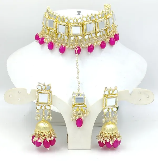 Viva_Jewels_Hot_Pink_Premium_Mirror-Work_Choker_Set_–_Gold-Plated_Necklace_with_Matching_Jhumkas_and_Vibrant_Magenta_Bead_Accents