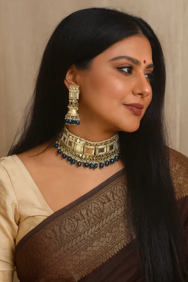 Viva_Jewels_Royal_Azure_Kundan_Choker_Set_–_Premium_Mirror-Work_Choker_with_Matching_Jhumka_Earrings_and_Deep_Blue_Bead_Droplets