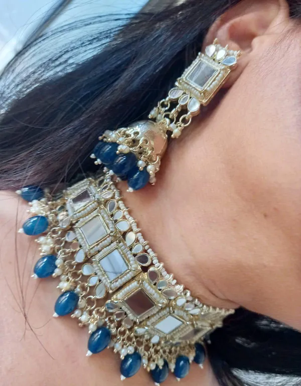 Viva_Jewels_Royal_Azure_Kundan_Choker_Set_–_Premium_Mirror-Work_Choker_with_Matching_Jhumka_Earrings_and_Deep_Blue_Bead_Droplets