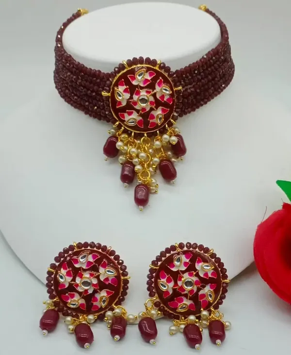 Maroon_Brass_Premium_&_Elegant_Choker_&_Earring_Set_For_Women