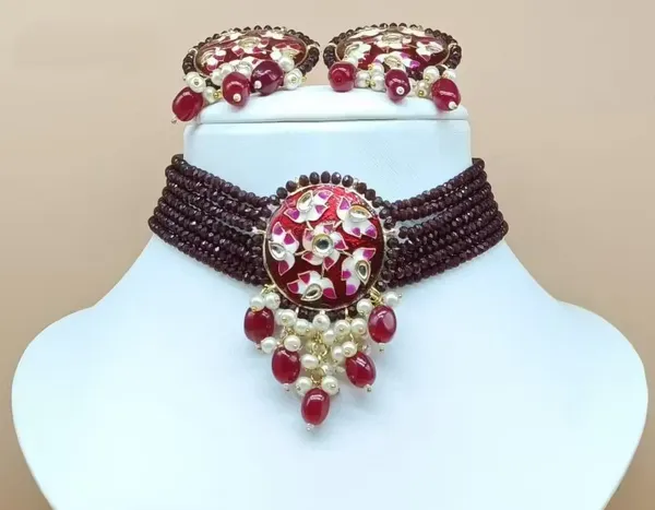 Maroon_Brass_Premium_&_Elegant_Choker_&_Earring_Set_For_Women