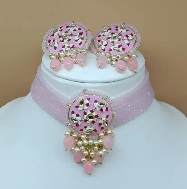 Pink_Brass_Premium_&_Elegant_Choker_&_Earring_Set_For_Women