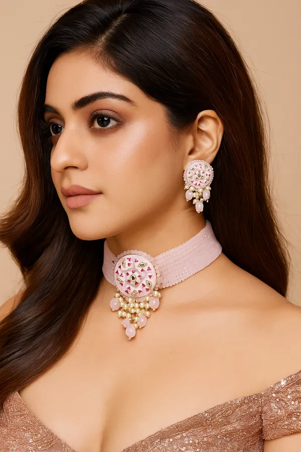 Pink_Brass_Premium_&_Elegant_Choker_&_Earring_Set_For_Women