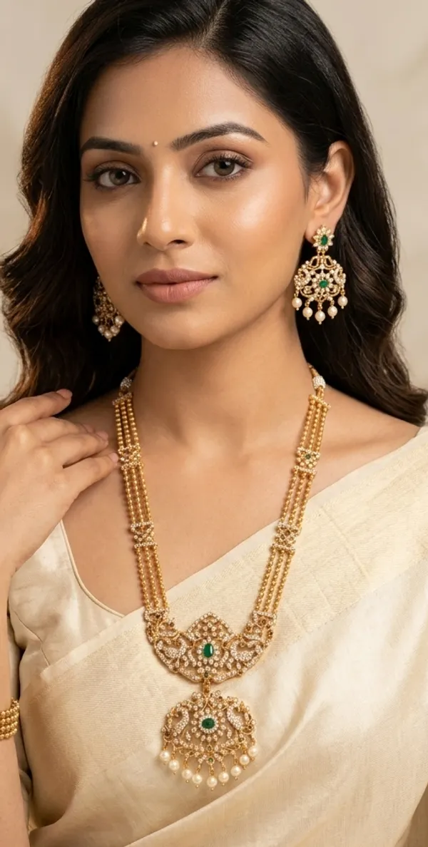 Viva_Jewels_Ethnic_Gold_Finish_Long_Temple_Haram_–_Antique_CZ_Studded_Jewelry_Set_with_Matching_Earrings_for_Weddings