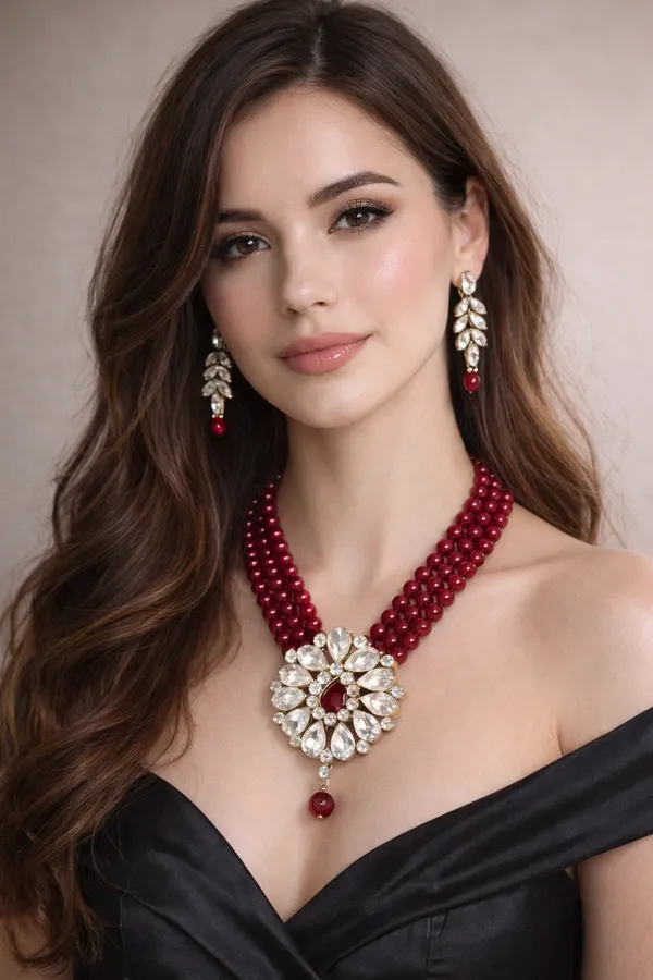 Viva_Jewels_Regal_Gold-Plated_Maroon_Royale_Pendant_Set_–_Multi-Strand_Beaded_Choker_with_Statement_Floral_Kundan_Centerpiece_and_Coordinating_Drop_Earrings