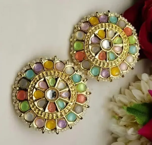Viva_Jewels_Traditional_Navratna-Inspired_Multi-Color_Studs_–_Handcrafted_Gold-Plated_Circular_Ear_Studs_with_Radiant_Stone_Clusters_and_Micro-Pearl_Border
