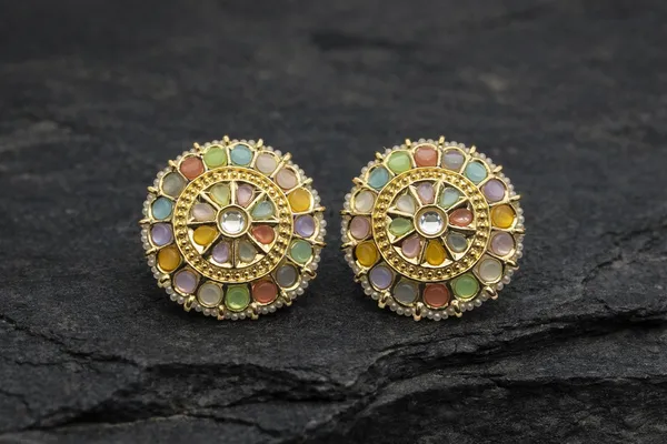 Viva_Jewels_Traditional_Navratna-Inspired_Multi-Color_Studs_–_Handcrafted_Gold-Plated_Circular_Ear_Studs_with_Radiant_Stone_Clusters_and_Micro-Pearl_Border