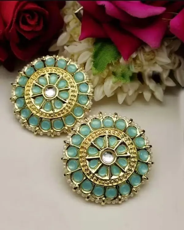 Viva_Jewels_Regal_Olive_Green_Kundan_Studs_–_Premium_Gold-Plated_Circular_Statement_Earrings_with_Mint-Olive_Stones_and_Pearl_Border