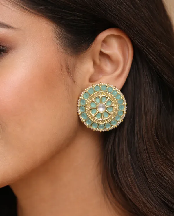 Viva_Jewels_Regal_Olive_Green_Kundan_Studs_–_Premium_Gold-Plated_Circular_Statement_Earrings_with_Mint-Olive_Stones_and_Pearl_Border