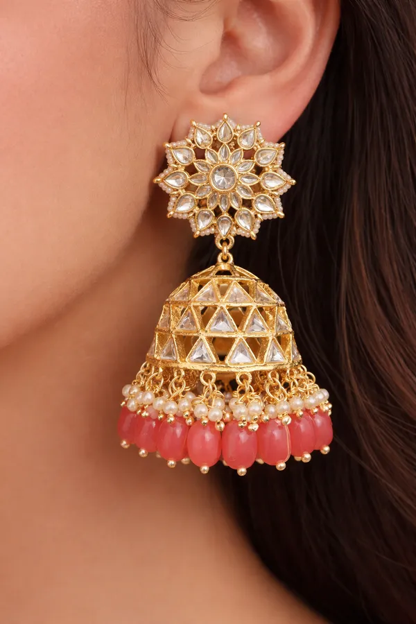 Gold_Plated_Peach_Designer_Jhumka_Kundan_Earrings