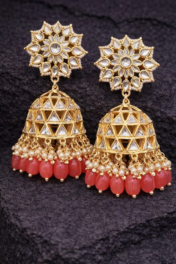 Gold_Plated_Peach_Designer_Jhumka_Kundan_Earrings