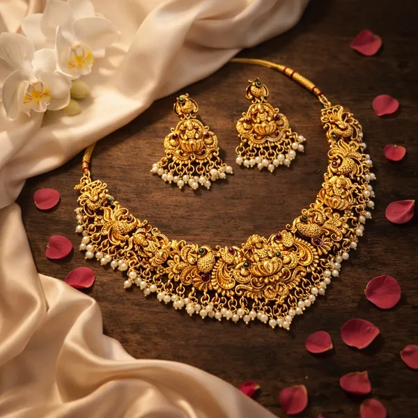 Viva_Jewels_Traditional_Gold-Plated_Pearl_Choker_&_Kasu_Necklace_Set_–_Elegant_Temple_Jewellery_with_Matching_Earrings_for_Bridal_&_Festive_Wear