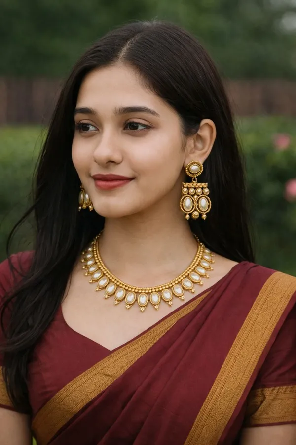 Viva_Jewels_Regal_Antique_Gold-Plated_Pearl_Choker_Set_–_Traditional_Guttapusalu-Inspired_Necklace_with_Oval_Pearl_Cabochons_and_Matching_Earrings