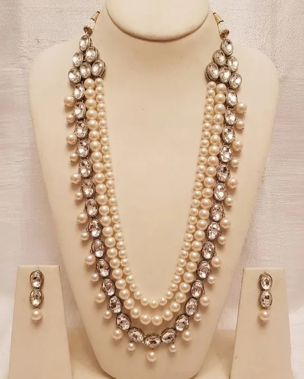 Viva_Jewels_Regal_Ivory_Rani_Haar_–_18K_Gold-Plated_Long_Triple-Strand_Pearl_Necklace_with_Cascading_Polki_Accents_and_Matching_Studs