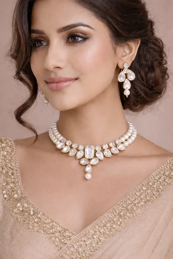 Viva_Jewels_Regal_Gold-Plated_Pearl_&_Kundan_Choker_Set_–_Traditional_Multi-Strand_Pearl_Necklace_with_Exquisite_Kundan_Pendant_and_Matching_Earrings