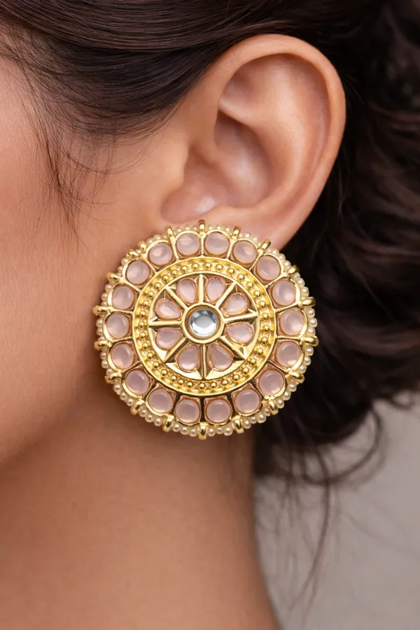 Viva_Jewels_Radiant_Rose-Pink_Kundan_Studs_–_Gold-Plated_Circular_Statement_Earrings_Accents_and_Pearl_Border