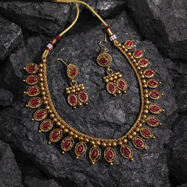 Viva_Jewels_Crimson_Elegance_Gold-Plated_Choker_Set_–_Oval_Ruby-Red_Stones_with_Traditional_Gold_Bead_Accents_and_Matching_Drop_Earrings