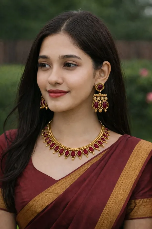 Viva_Jewels_Crimson_Elegance_Gold-Plated_Choker_Set_–_Oval_Ruby-Red_Stones_with_Traditional_Gold_Bead_Accents_and_Matching_Drop_Earrings