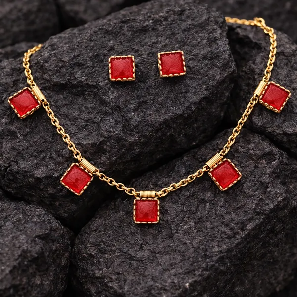 Viva_Jewels_Modern_Gold-Plated_Ruby-Red_Geometric_Choker_Set_–_Contemporary_Square-Link_Necklace_with_Minimalist_Ruby_Stones_and_Matching_Studs