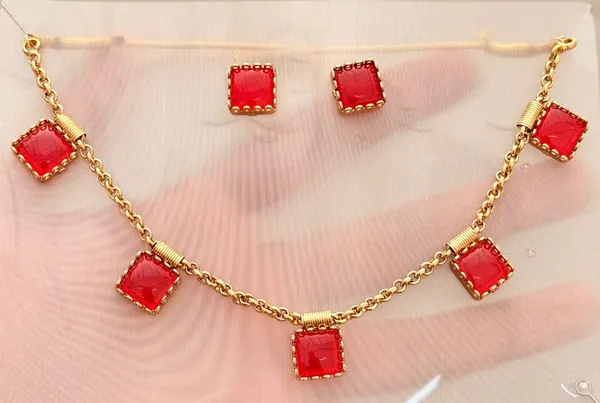 Viva_Jewels_Modern_Gold-Plated_Ruby-Red_Geometric_Choker_Set_–_Contemporary_Square-Link_Necklace_with_Minimalist_Ruby_Stones_and_Matching_Studs