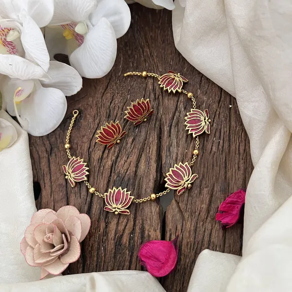 Viva_Jewels_Crimson_Lotus_Heritage_Choker_–_Gold-Plated_Meenakari_Necklace_with_Hand-Painted_Floral_Motifs_and_Matching_Stud_Earrings