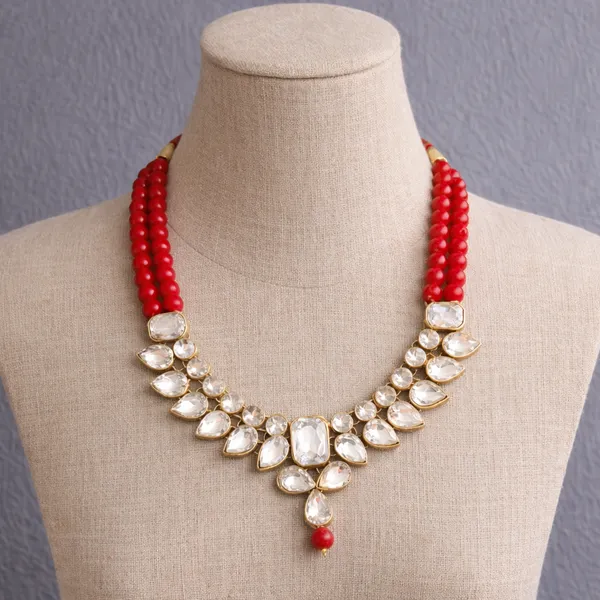 Viva_Jewels_Regal_Crimson_&_Gold_Kundan_Choker_Set_–_Premium_Dual-Strand_Red_Beaded_Necklace_with_Shimmering_Polki_Accents_and_Matching_Drop_Earrings