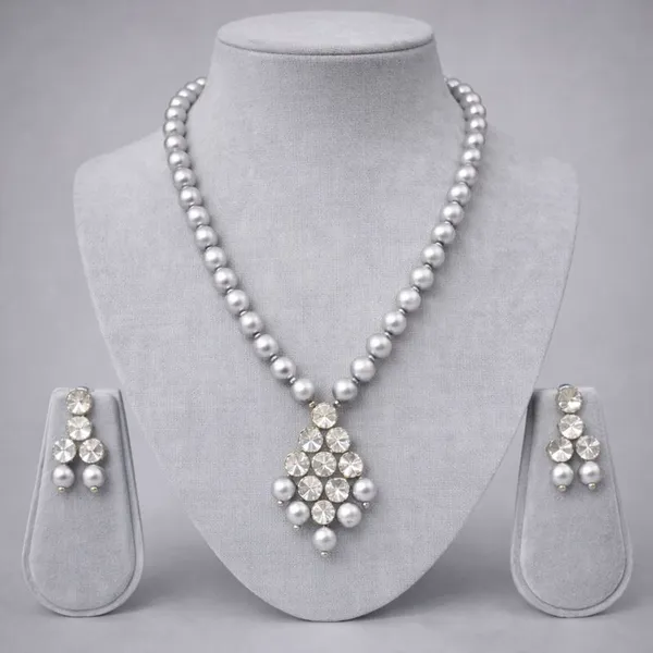 Viva_Jewels_Regal_Silver-Grey_Pearl_Statement_Set_–_Handcrafted_Gold-Plated_Necklace_with_Intricate_Geometric_Kundan_Pendant_and_Cluster_Drop_Earrings