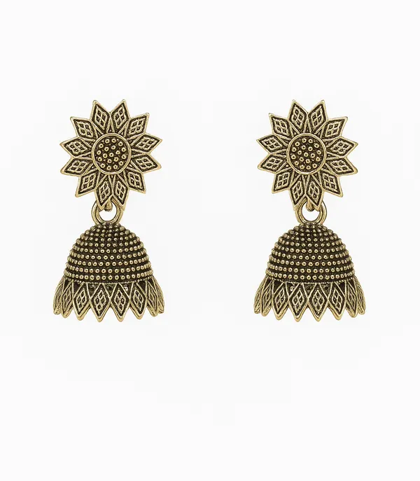 Viva_Jewels_Antique_Gold-Finish_"Surajmukhi"_Jhumkas_–_Traditional_Oxidized_Brass_Earrings_with_Intricate_Tribal_Patterns_and_Serrated_Edge_Detail