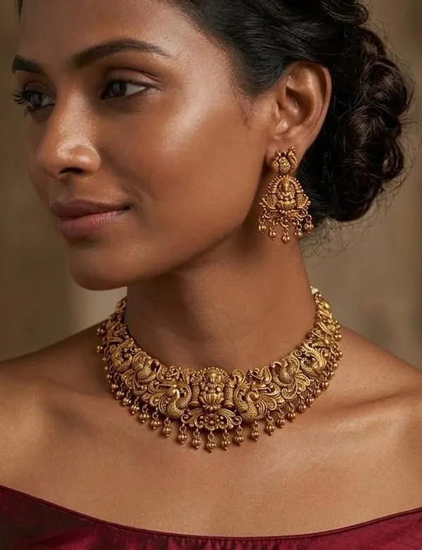 Viva_Jewels_Regal_Antique_Gold-Plated_Lakshmi_Temple_Choker_Set_–_Premium_Handcrafted_Necklace_with_Peacock_Motifs_and_Matching_Deity_Jhumkas