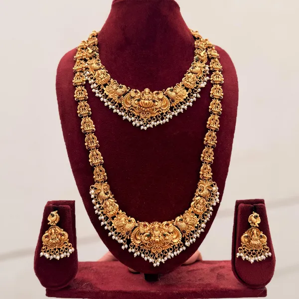 Viva_Jewels_Regal_Antique_Gold-Plated_Temple_Jewelry_Combo_Set_–_Divine_Lakshmi_&_Peacock_Motif_Long_Haram_and_Choker_Set_with_Matching_Jhumkas