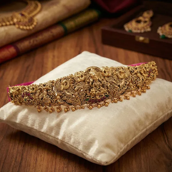 Viva_Jewels_Antique_Gold_Temple_Kamarbandh_|_Handcrafted_Goddess_Lakshmi_Motif_Waist_Belt_|_Traditional_Vaddanam_for_Brides