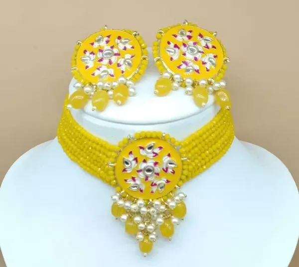 Viva_Jewels_Sun-Kissed_Canary_Choker_Set_–_Premium_Yellow_Hand-Painted_Enamel_Choker_with_Beaded_Strands_and_Coordinating_Floral_Earrings