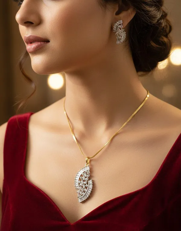 Viva_Jewels_Celestial_Shimmer_CZ_Pendant_Set_–_18K_Gold-Plated_S-Curve_Floral_Necklace_with_Baguette-Cut_Zirconia_and_Matching_Fan_Earrings