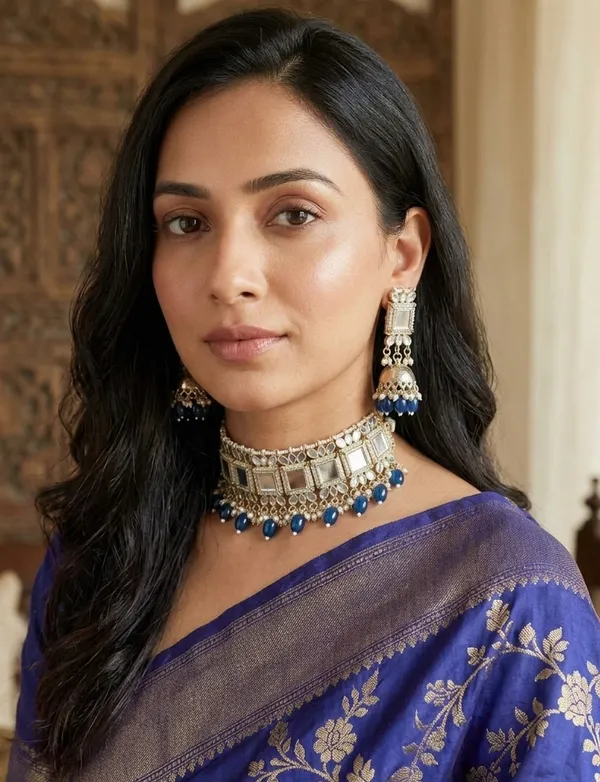 Viva_Jewels_Royal_Azure_Kundan_Choker_Set_–_Premium_Mirror-Work_Choker_with_Matching_Jhumka_Earrings_and_Deep_Blue_Bead_Droplets