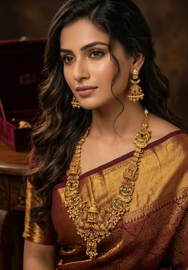 Viva_Jewels_Antique_Temple_Lakshmi_&_Peacock_Grand_Combo_–_Premium_Gold-Plated_Short_&_Long_Haram_Set_with_Matching_Jhumkas