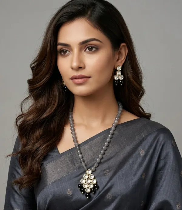 Viva_Jewels_Sophisticated_Gold-Plated_Gray_and_Black_Statement_Pendant_Set_–_Contemporary_Smoke-Gray_Beaded_Necklace_with_Geometric_Crystal_Pendant_and_Matching_Drop_Earrings