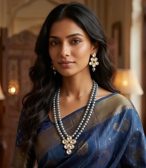 Viva_Jewels_Regal_Double-Layer_Silver_Pearl_Statement_Set_–_Handcrafted_Gold-Plated_Rani_Haar_with_Floral_Kundan_Pendant_and_Matching_Drop_Earrings