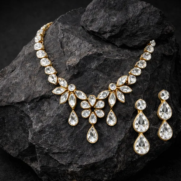 Viva_Jewels_Regal_Gold-Plated_White_Stone_Statement_Set_–_Handcrafted_Floral_Pear-Cut_Crystal_Necklace_with_Matching_Drop_Earrings