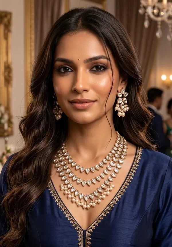 Viva_Jewels_Royal_Three-Tier_Kundan_Haram_Set_–_Gold-Plated_Layered_Teardrop_Necklace_with_Lustrous_Pearl_Drops_and_Matching_Floral_Earrings