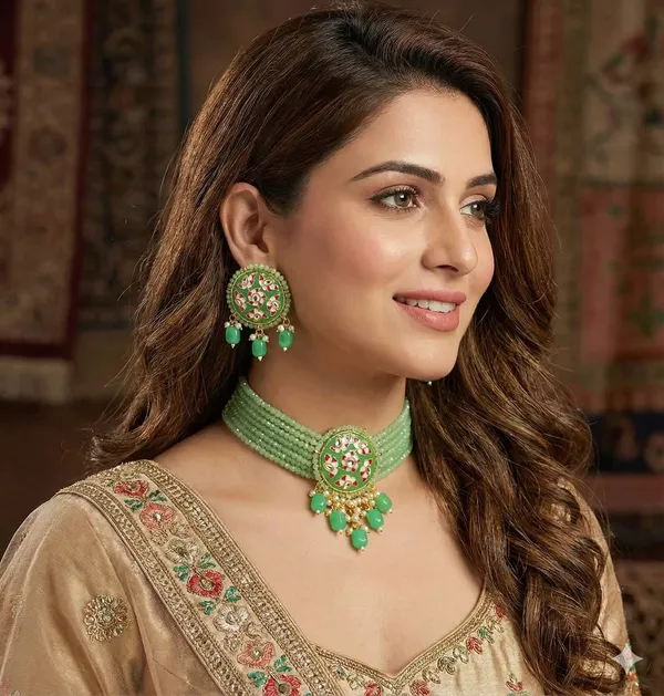 Viva_Jewels_Mint_Green_Meenakari_Choker_Set_–_Gold-Plated_Hand-Painted_Floral_Choker_with_Multi-Strand_Crystal_Beads_and_Matching_Statement_Earrings
