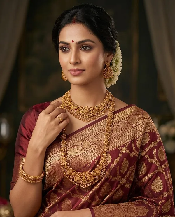 Viva_Jewels_Regal_Matte-Finish_Temple_Jewelry_Combo_Set_–_Premium_Gold-Plated_Lakshmi_Motif_Choker,_Long_Haar,_and_Matching_Earrings_for_Bridal_&_Festive_Wear