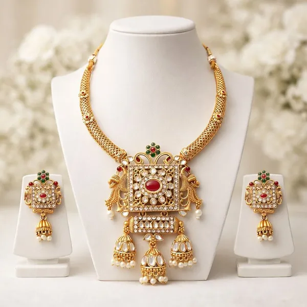 Viva_Jewels_Gold_Finish_Temple_Work_Hasli_Choker_–_Antique_Ethnic_Jewelry_Set_for_Weddings_&_Festive_Wear