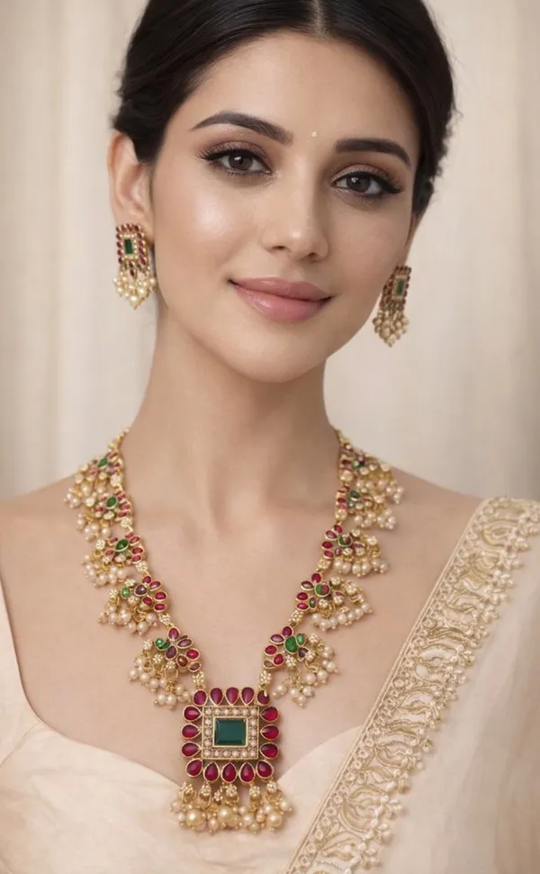 Viva_Jewels_Regal_Gold-Plated_Emerald_&_Ruby_Floral_Choker_Set_–_Traditional_Guttapusalu_Style_Necklace_with_Square_Green_Centerpiece_and_Pearl_Clusters