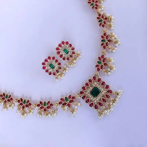 Viva_Jewels_Regal_Gold-Plated_Emerald_&_Ruby_Floral_Choker_Set_–_Traditional_Guttapusalu_Style_Necklace_with_Square_Green_Centerpiece_and_Pearl_Clusters