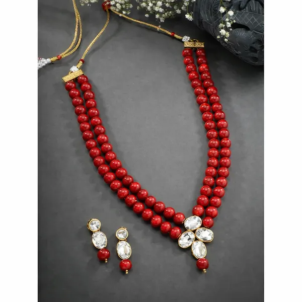Viva_Jewels_Regal_Crimson_Two-Layer_Pearl_Necklace_Set_–_Sophisticated_Gold-Plated_Red_Bead_Mala_with_Crystal_Floral_Pendant_and_Matching_Drop_Earrings