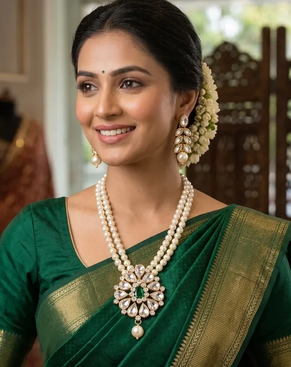Viva_Jewels_Royal_2-Line_Pearl_Necklace_Set_|_Premium_Gold-Plated_Emerald_&_Crystal_Pendant_with_Matching_Drop_Earrings